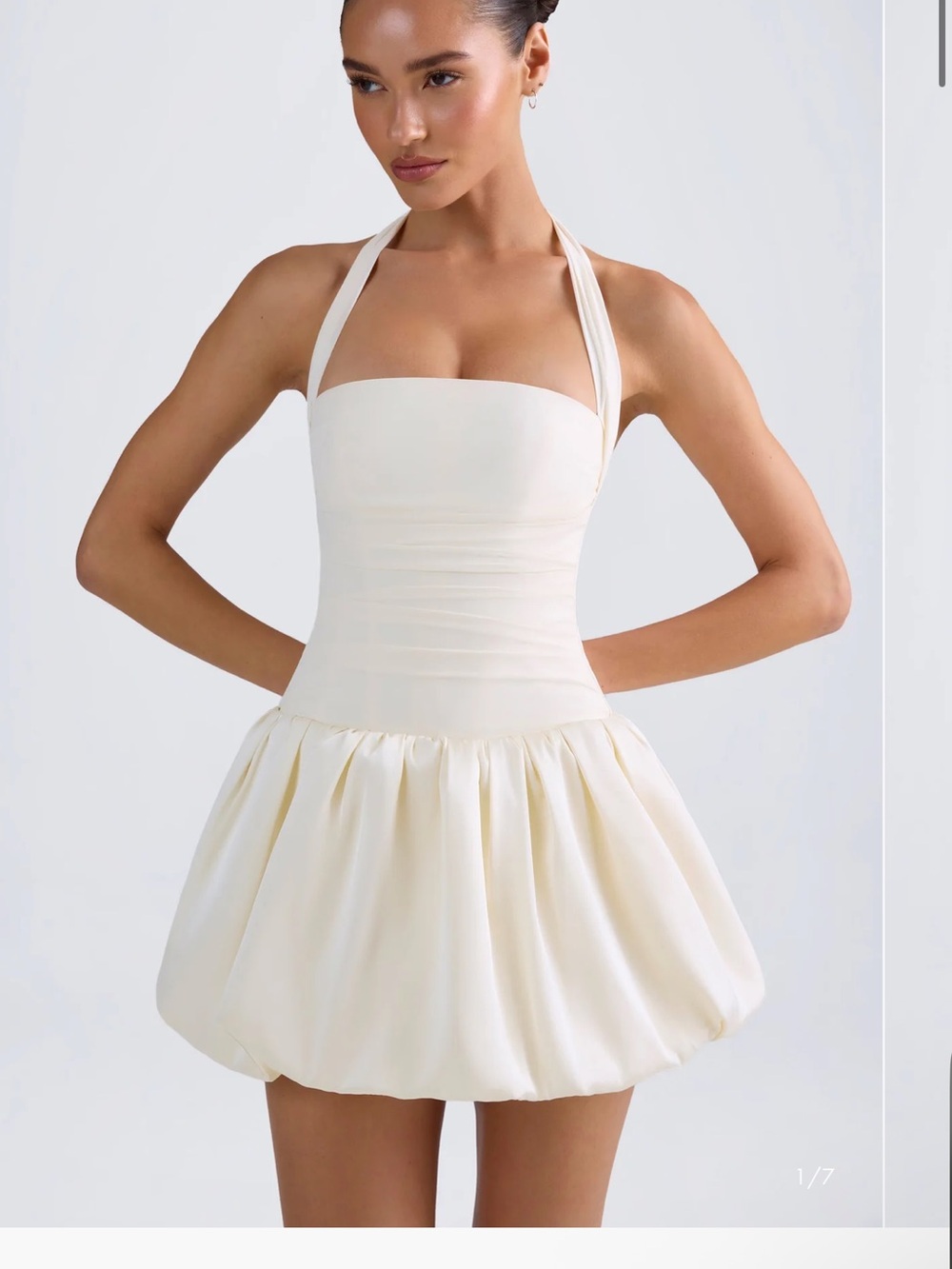 Oh Polly Cream Halter Bubble Mini Dress